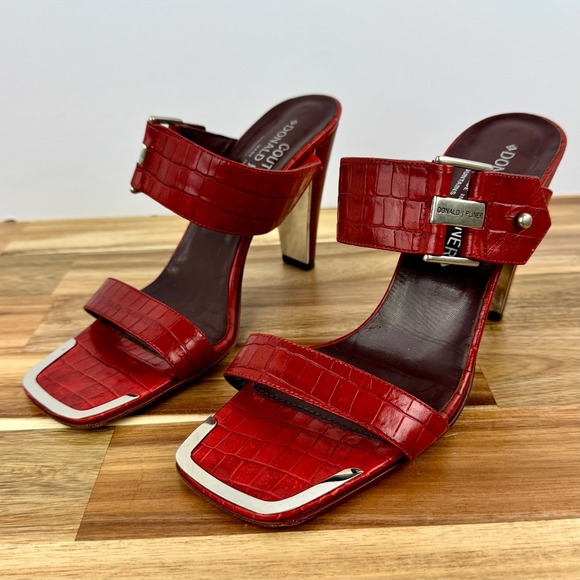 Donald J. Pliner Shoes - Donald J Pliner Couture Red‎ Alligator Leather Heels Slides Mules 6.5M